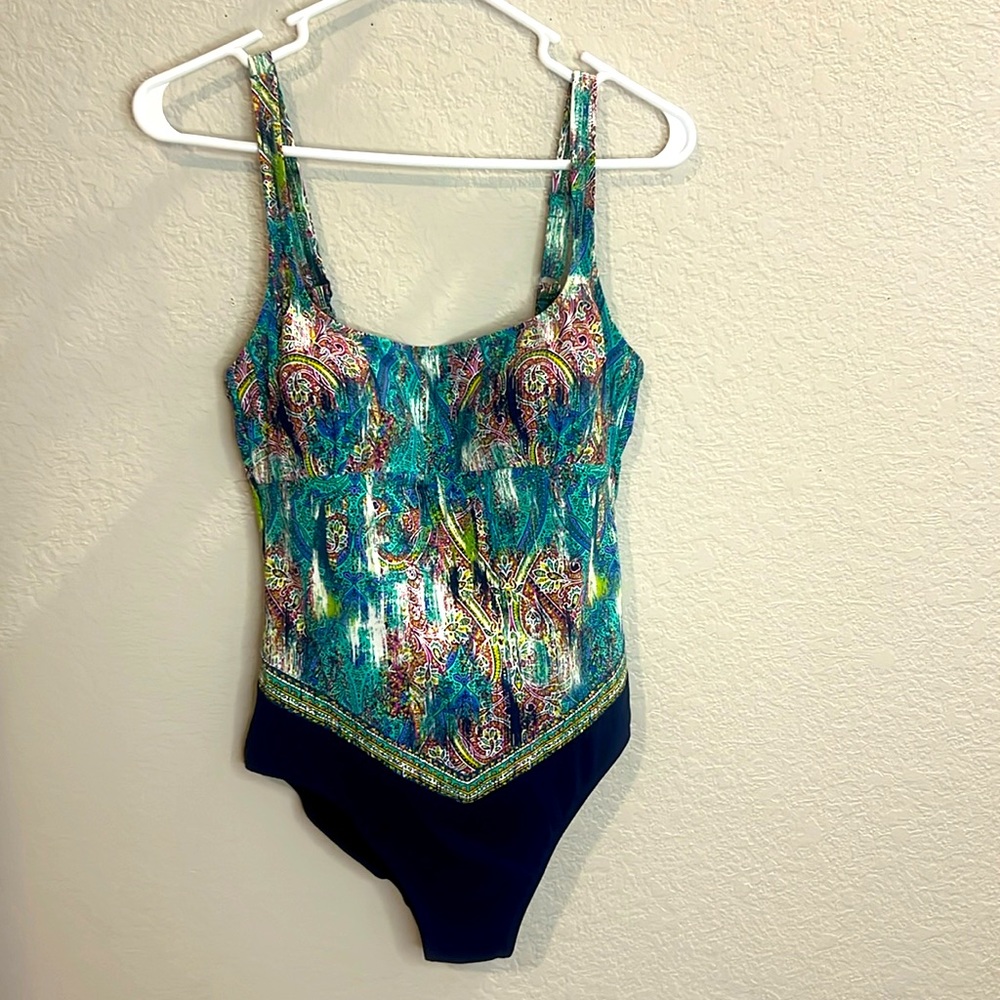Profile by Gottex one piece swimsuit  women's sz 8 adjustable straps padded blue